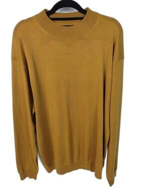 Linea Uomo Men's XXL Mustard Wool Blend Sweater Mock Neck Long Sleeve 50% Wool